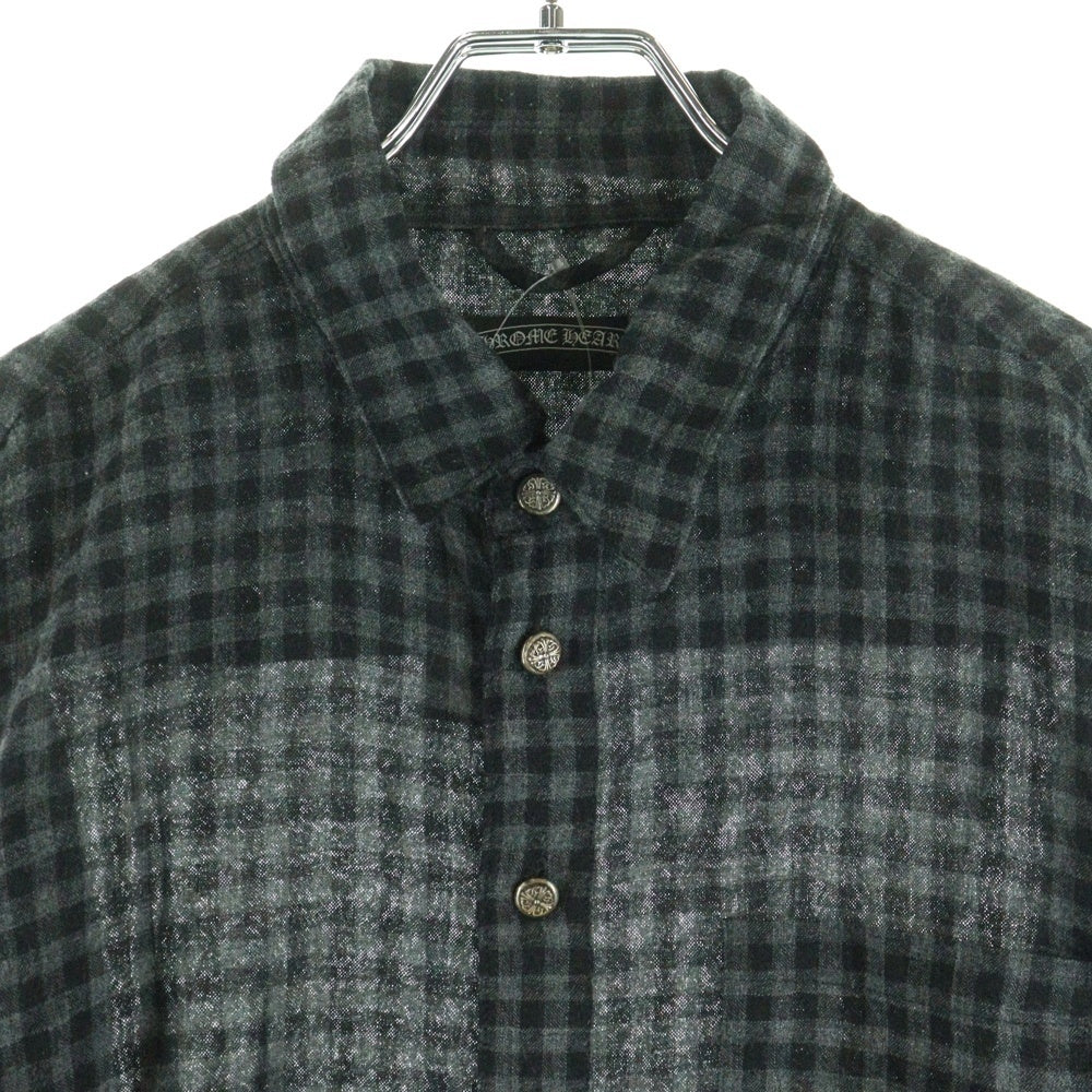 CHROME HEARTS(クロムハーツ) フローラルボールボタン クロスパッチ ウールギンガムチェック 長袖シャツ グレー