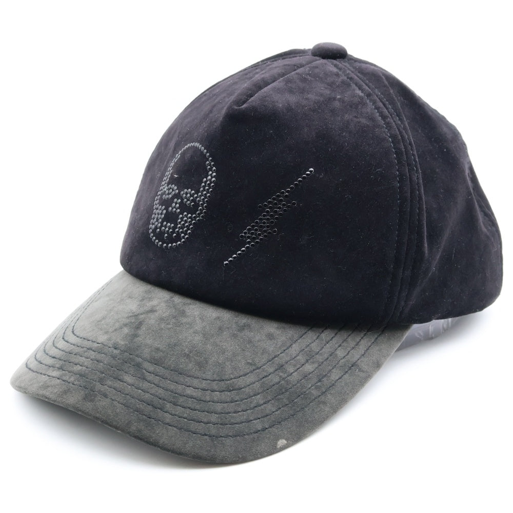 lucien pellat-finet(ルシアンペラフィネ) ベロア スカル ラインストーン ベースボールキャップ ブラック