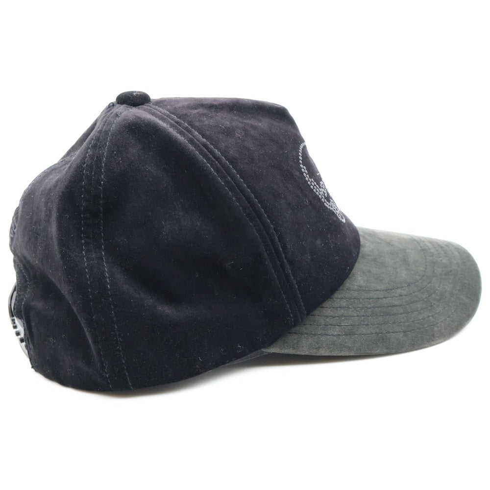 lucien pellat-finet(ルシアンペラフィネ) ベロア スカル ラインストーン ベースボールキャップ ブラック