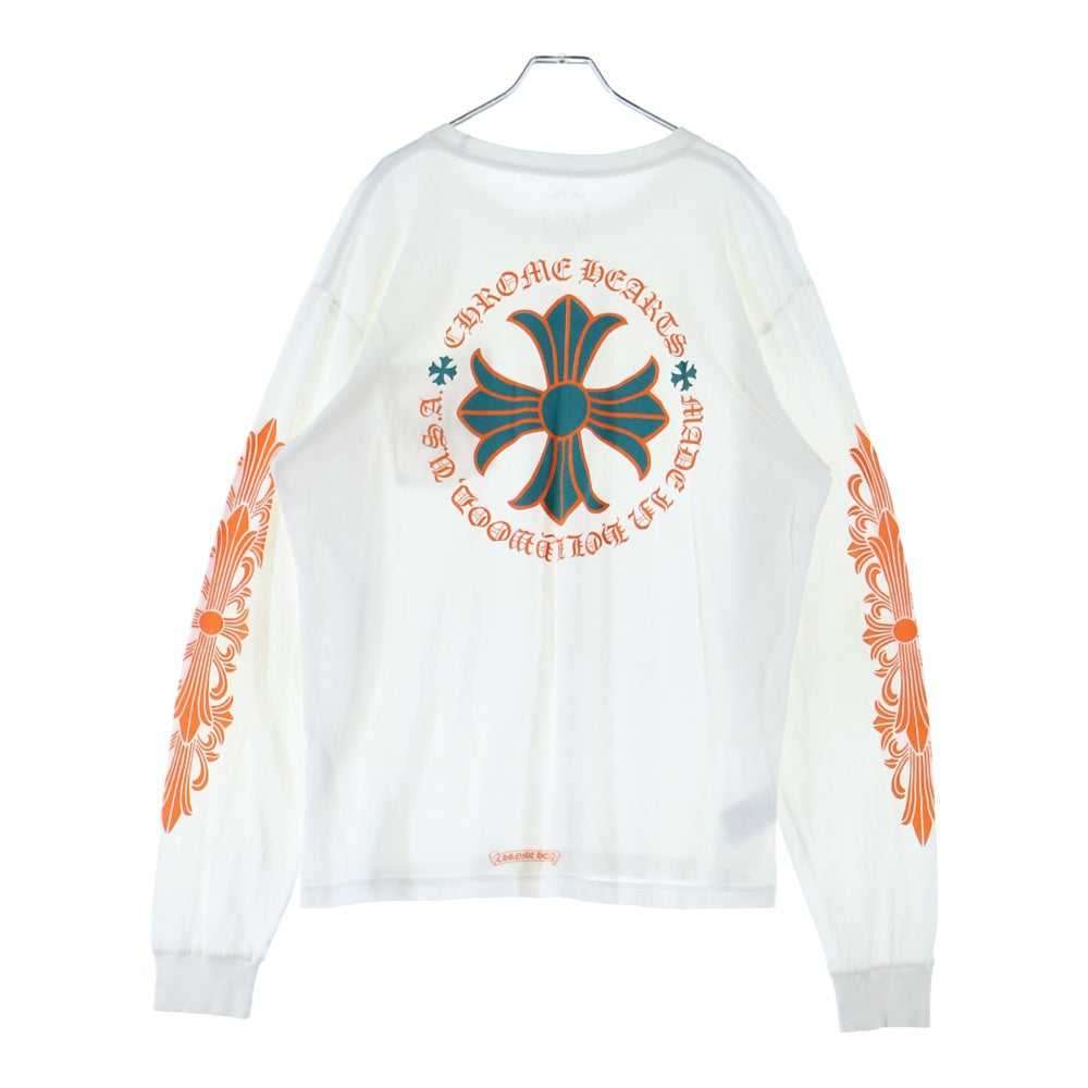 CHROME HEARTS(クロムハーツ) Miami Limited Back Cross L/S Tee マイアミ限定 CHプラス フローラルクロス 長袖Tシャツ ロンT ホワイト
