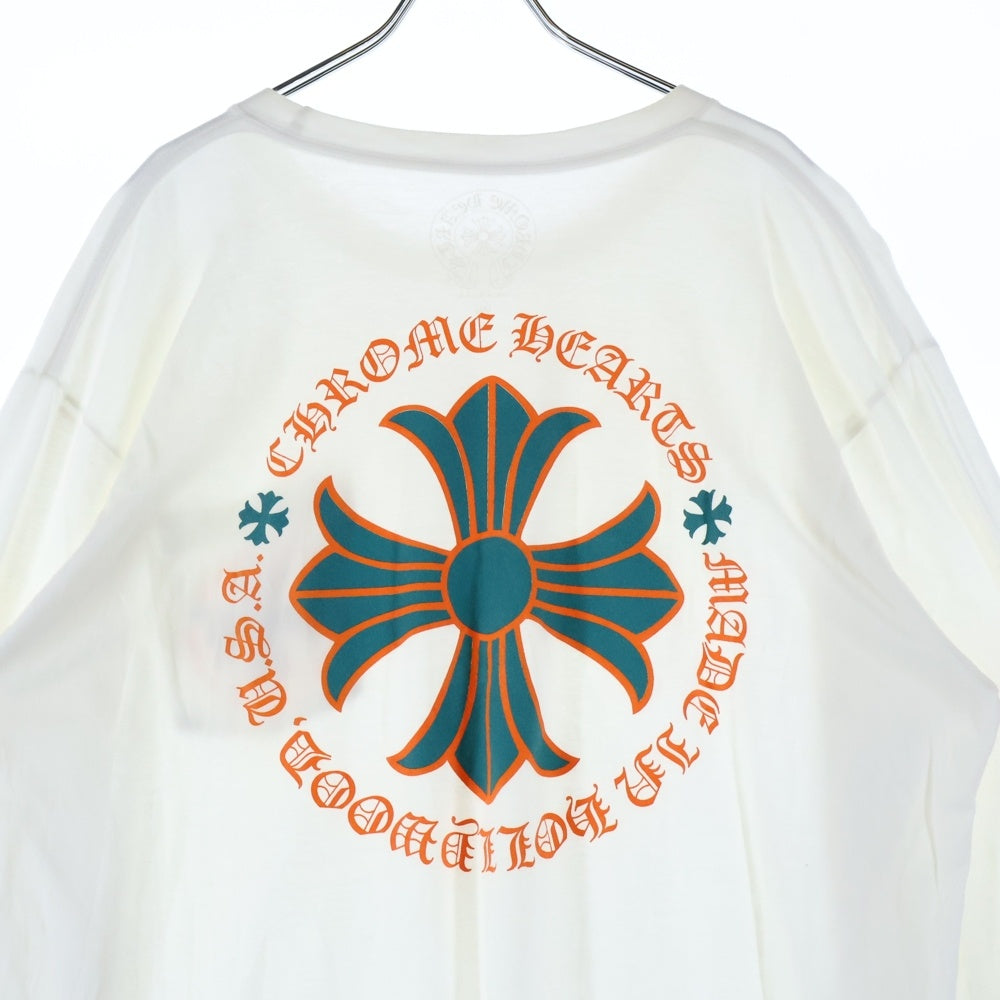 CHROME HEARTS(クロムハーツ) Miami Limited Back Cross L/S Tee マイアミ限定 CHプラス フローラルクロス 長袖Tシャツ ロンT ホワイト
