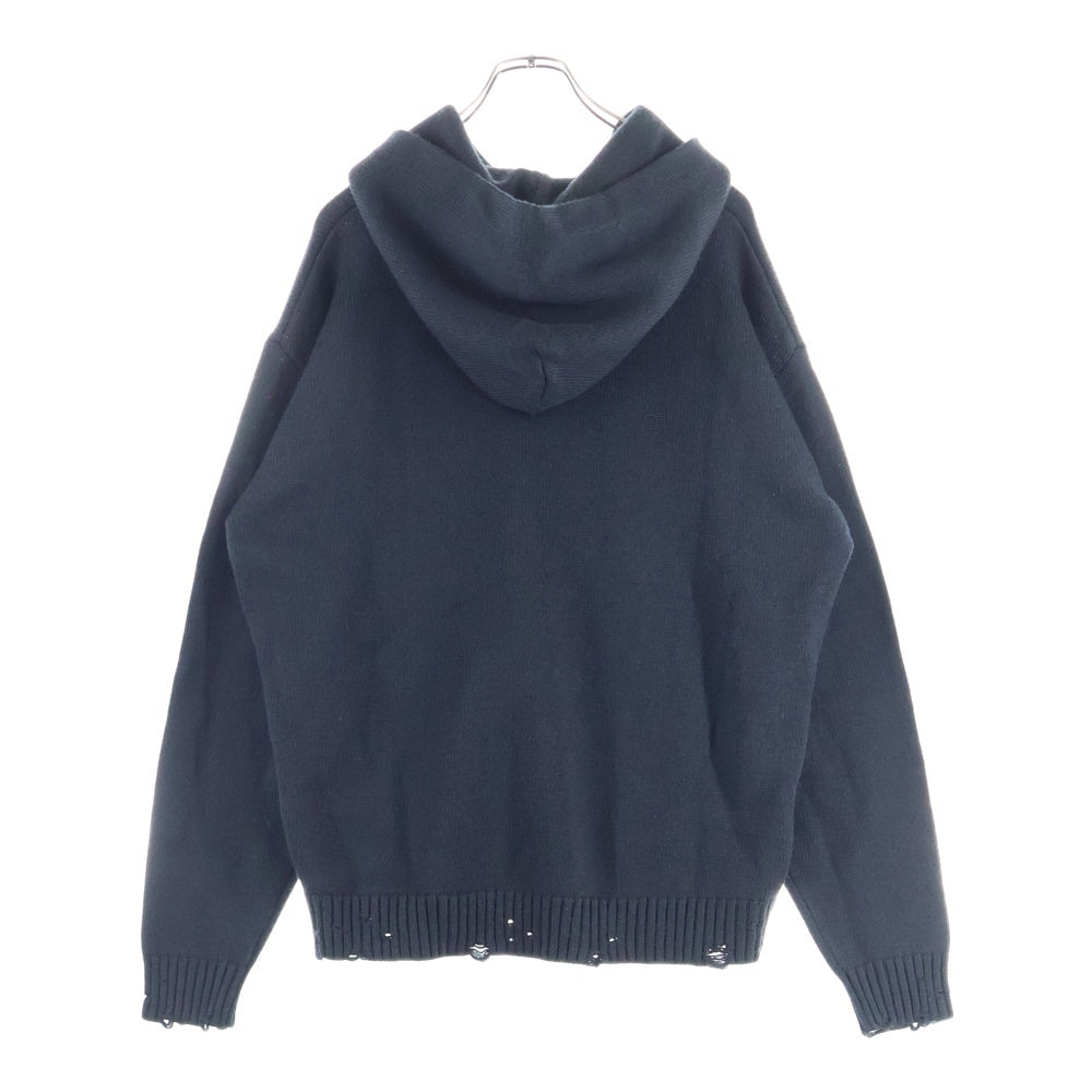 NIKE(ナイキ) JORDAN BRAND M J AMM HOODIE SWEATER フロントロゴ刺繍 ウール ニット プルオーバーパーカー ブラック FN0611-010
