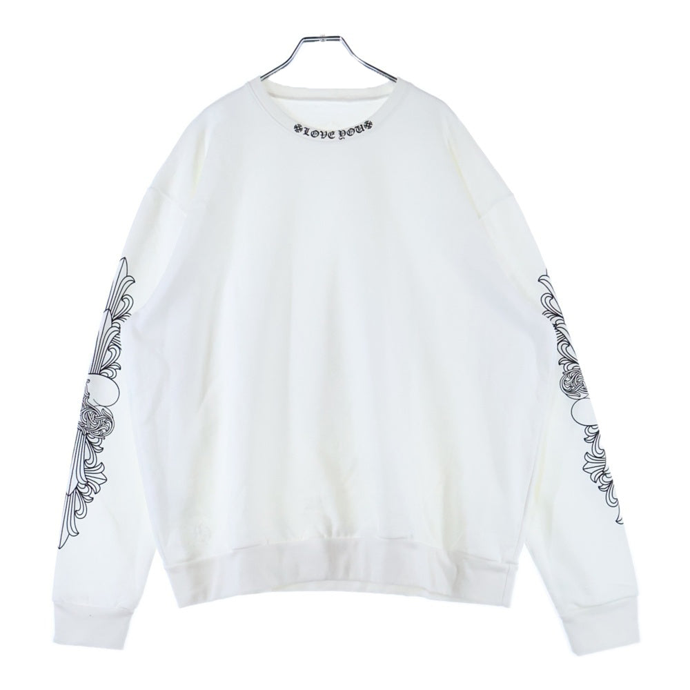 CHROME HEARTS(クロムハーツ) LOVE YOU NECK LOGO ラブユー ネックロゴ 袖フローラルプリント クルーネックスウェット ホワイト