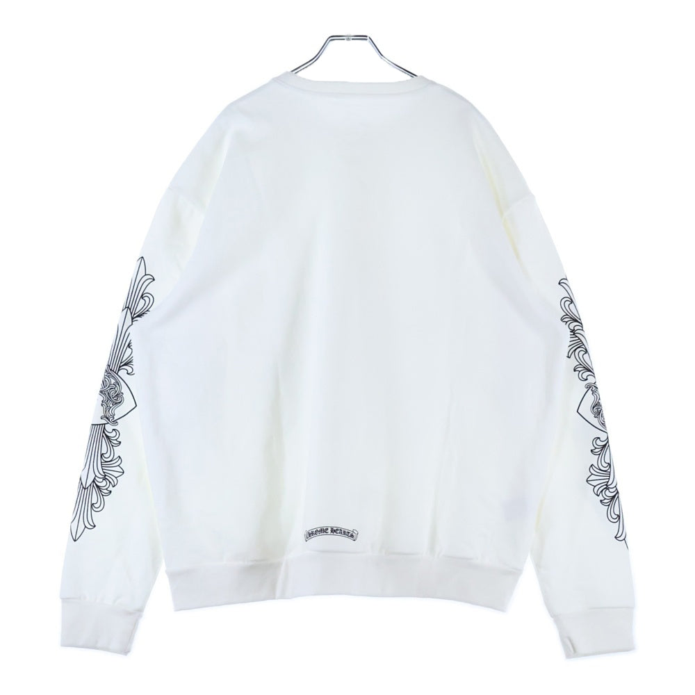 CHROME HEARTS(クロムハーツ) LOVE YOU NECK LOGO ラブユー ネックロゴ 袖フローラルプリント クルーネックスウェット ホワイト
