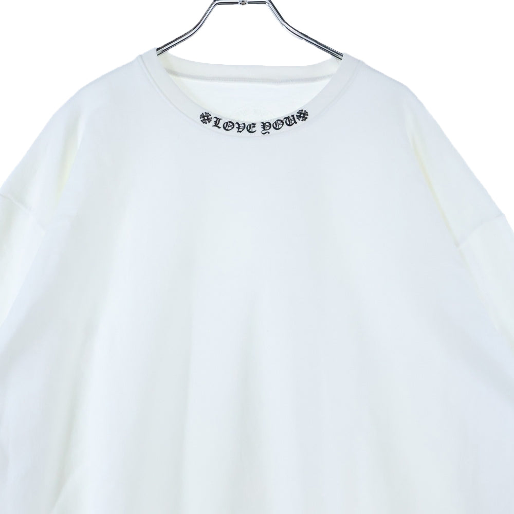 CHROME HEARTS(クロムハーツ) LOVE YOU NECK LOGO ラブユー ネックロゴ 袖フローラルプリント クルーネックスウェット ホワイト