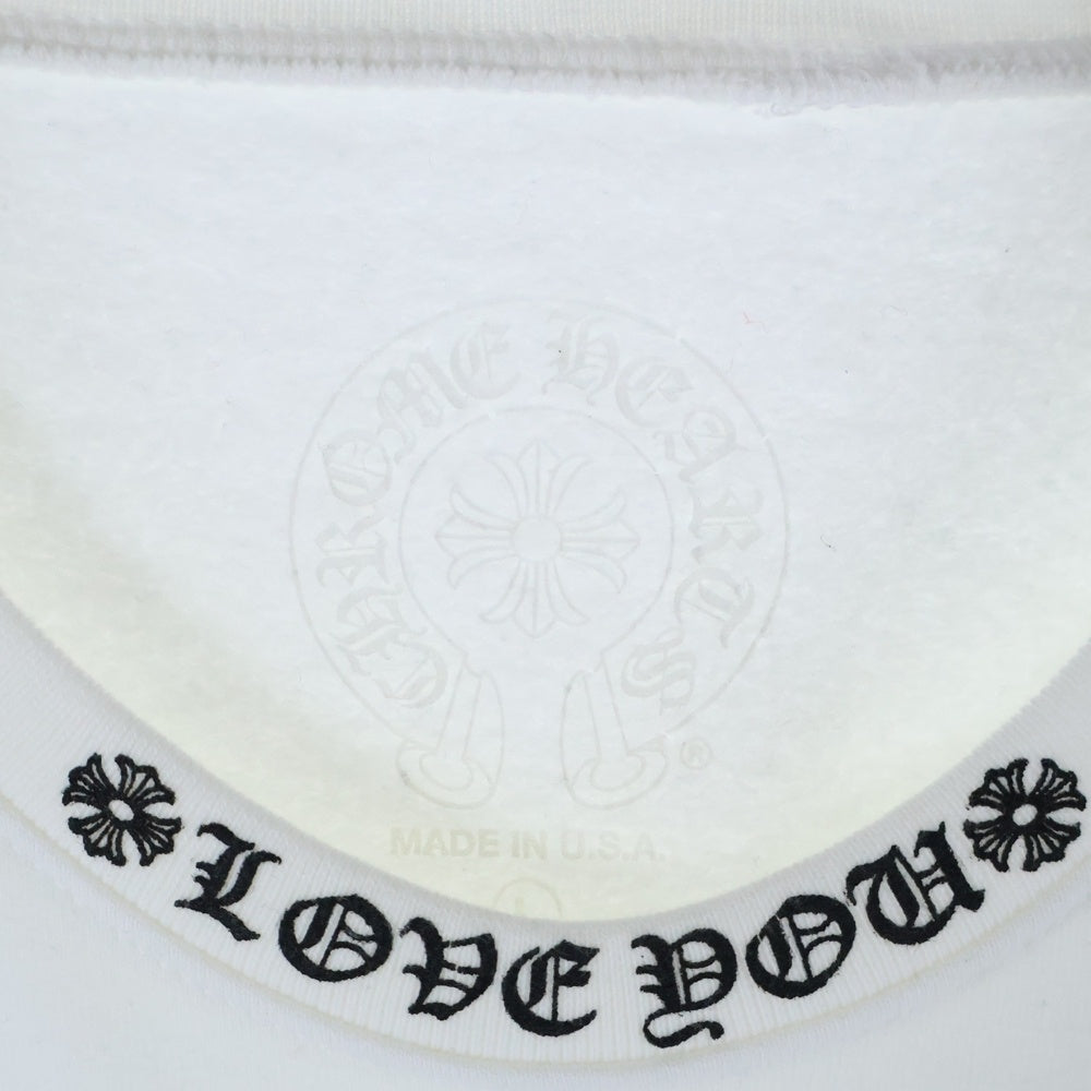 CHROME HEARTS(クロムハーツ) LOVE YOU NECK LOGO ラブユー ネックロゴ 袖フローラルプリント クルーネックスウェット ホワイト