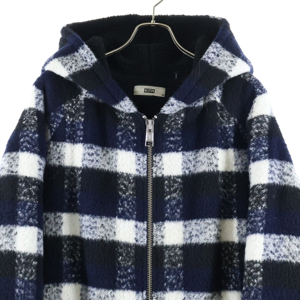 KITH(キス) ジップアップ フーデッド チェック ボアジャケット ブラック/ホワイト KH2141