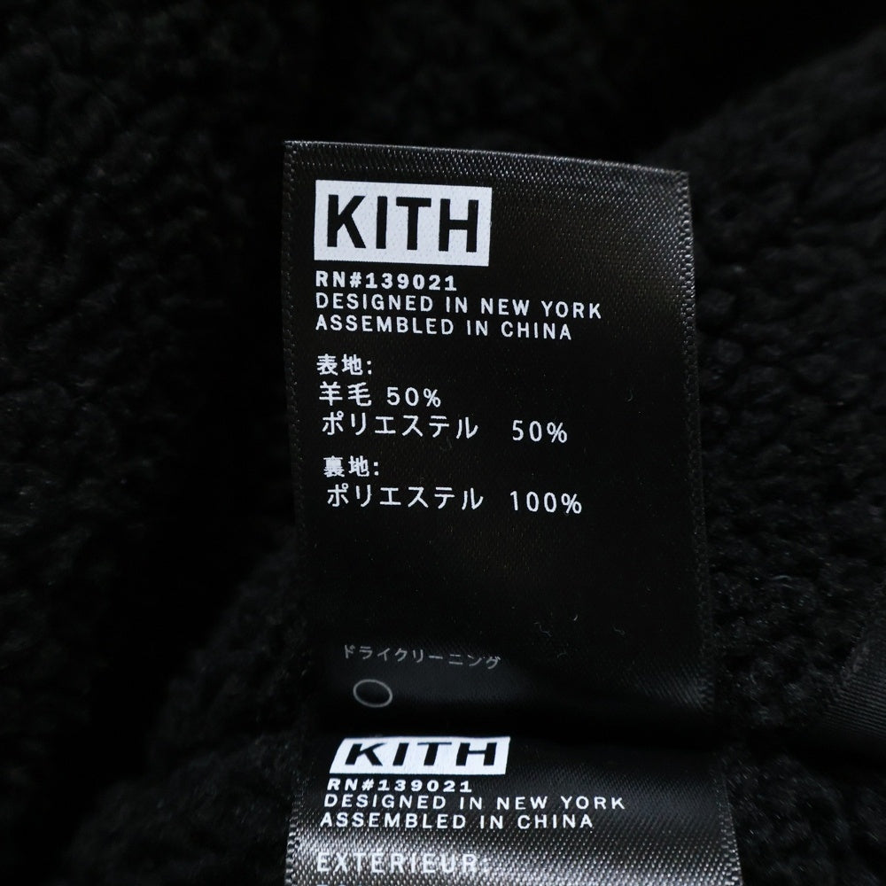 KITH(キス) ジップアップ フーデッド チェック ボアジャケット ブラック/ホワイト KH2141