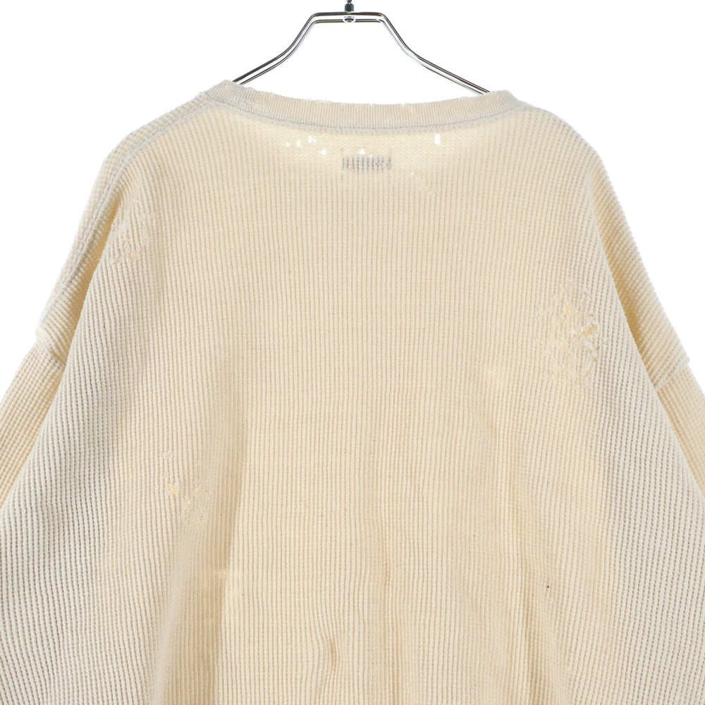 Name.(ネーム) WAFFLE TAPED LOOSE SLEEVE DAMAGE TEE ワッフル ダメージ加工 クルーネック 長袖Tシャツ カットソー ベージュ NMCU-FI004
