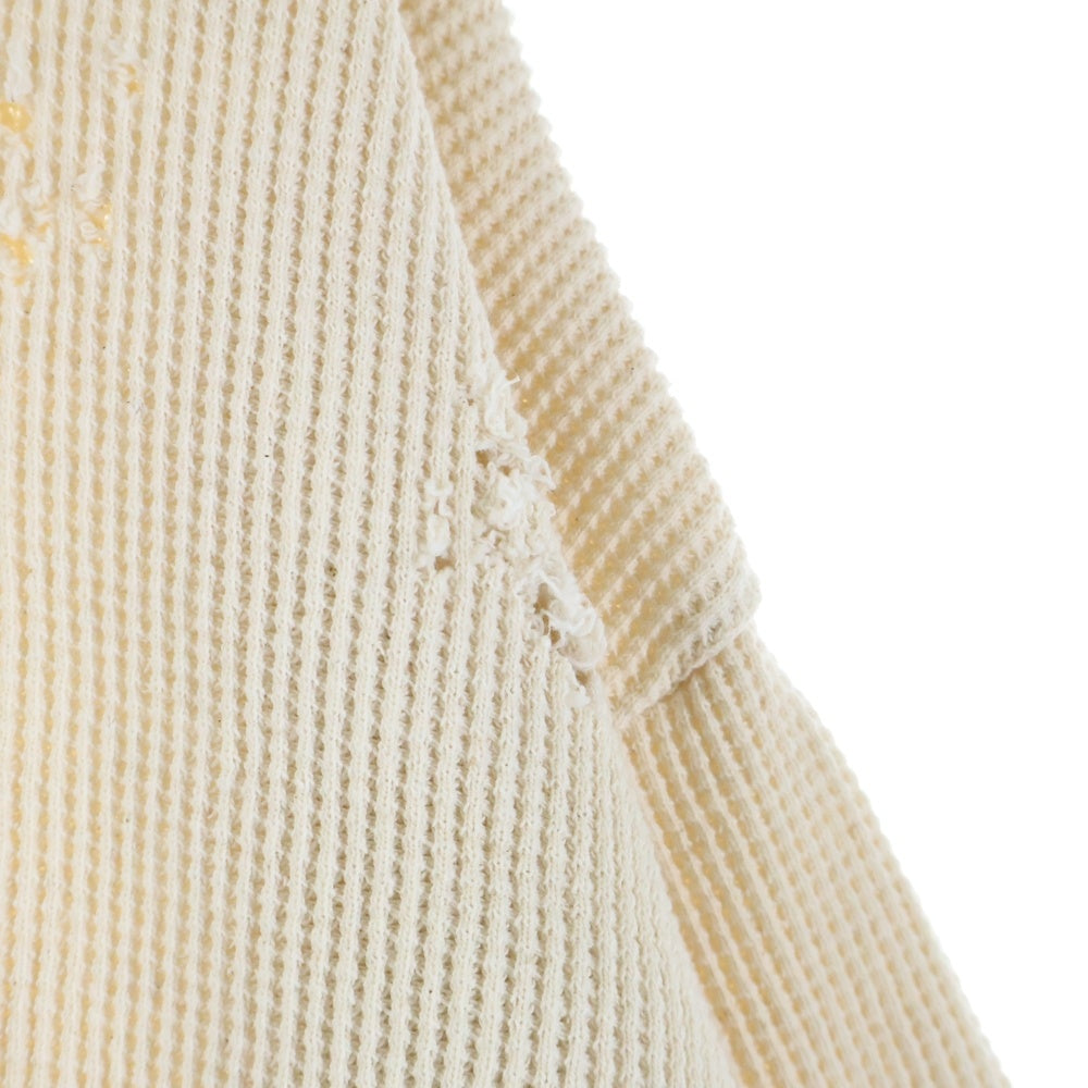 Name.(ネーム) WAFFLE TAPED LOOSE SLEEVE DAMAGE TEE ワッフル ダメージ加工 クルーネック 長袖Tシャツ カットソー ベージュ NMCU-FI004