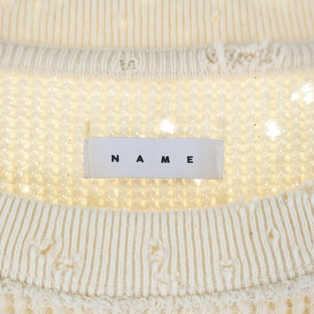 Name.(ネーム) WAFFLE TAPED LOOSE SLEEVE DAMAGE TEE ワッフル ダメージ加工 クルーネック 長袖Tシャツ カットソー ベージュ NMCU-FI004