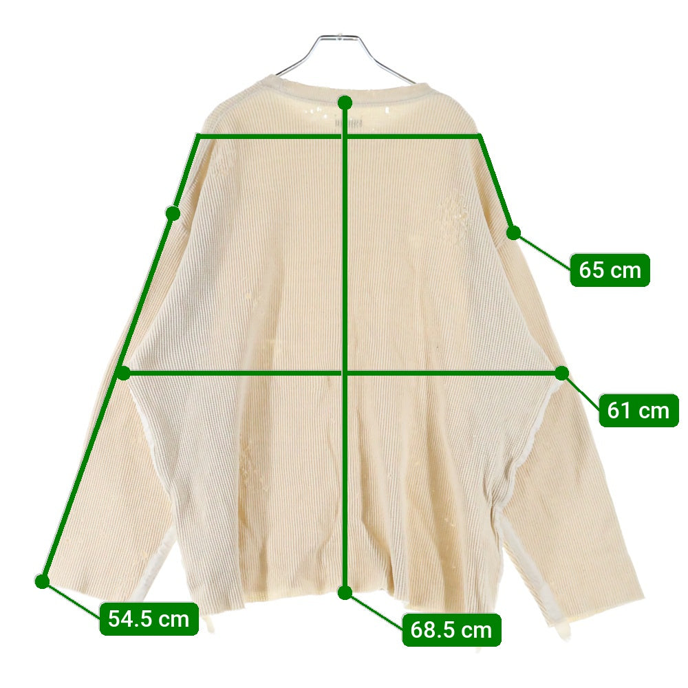 Name.(ネーム) WAFFLE TAPED LOOSE SLEEVE DAMAGE TEE ワッフル ダメージ加工 クルーネック 長袖Tシャツ カットソー ベージュ NMCU-FI004