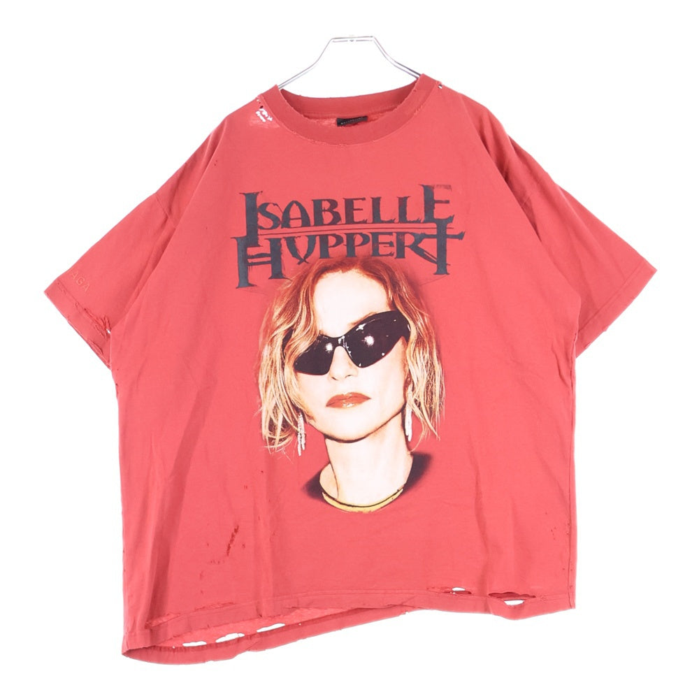 BALENCIAGA(バレンシアガ) 25SS ISABELLE イザベラ ダメージ加工 プリント クルーネック 半袖Tシャツ カットソー レッド 826344 TSVV6