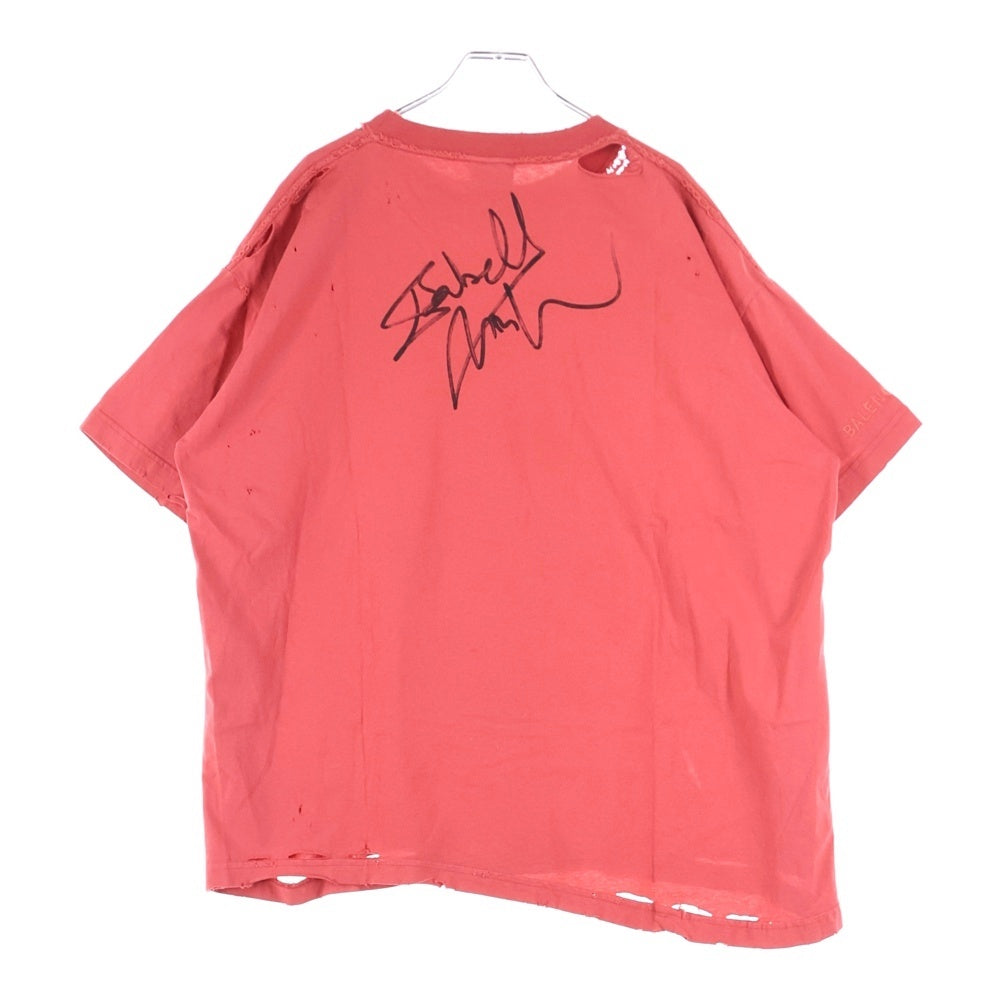 BALENCIAGA(バレンシアガ) 25SS ISABELLE イザベラ ダメージ加工 プリント クルーネック 半袖Tシャツ カットソー レッド 826344 TSVV6