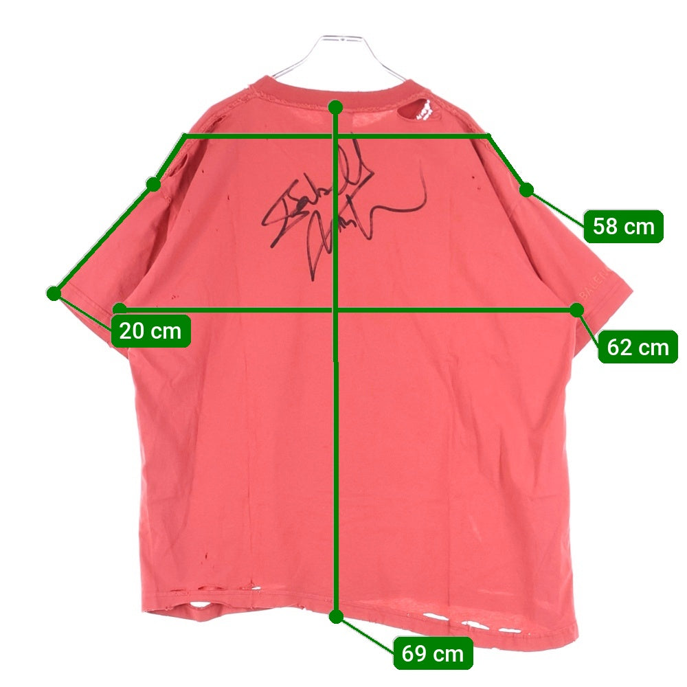 BALENCIAGA(バレンシアガ) 25SS ISABELLE イザベラ ダメージ加工 プリント クルーネック 半袖Tシャツ カットソー レッド 826344 TSVV6