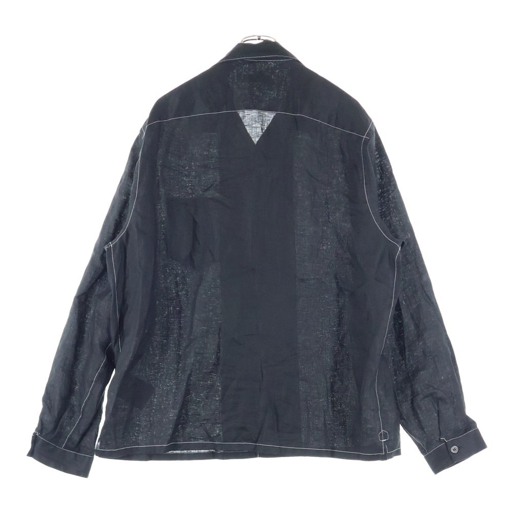 PRADA(プラダ) 25SS トライアングルロゴステッチ オープンカラー 長袖シャツ ブラック UCN441