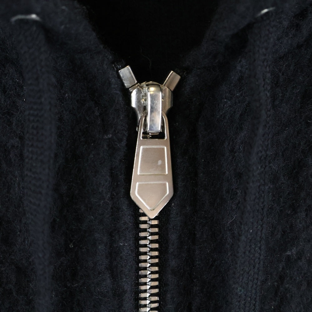 HERMES(エルメス) 22AW レザーパイピング カシミヤ ジップアップフーデッド ジャケット ブラック