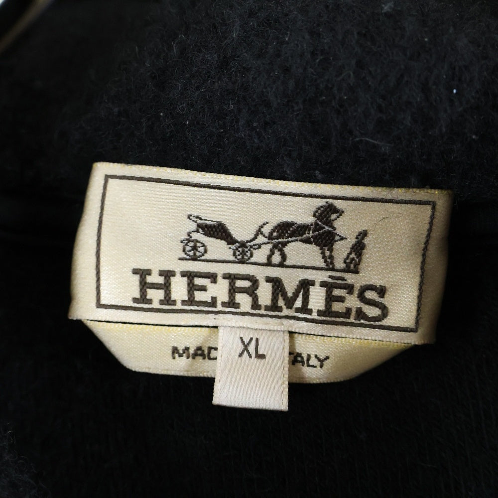 HERMES(エルメス) 22AW レザーパイピング カシミヤ ジップアップフーデッド ジャケット ブラック
