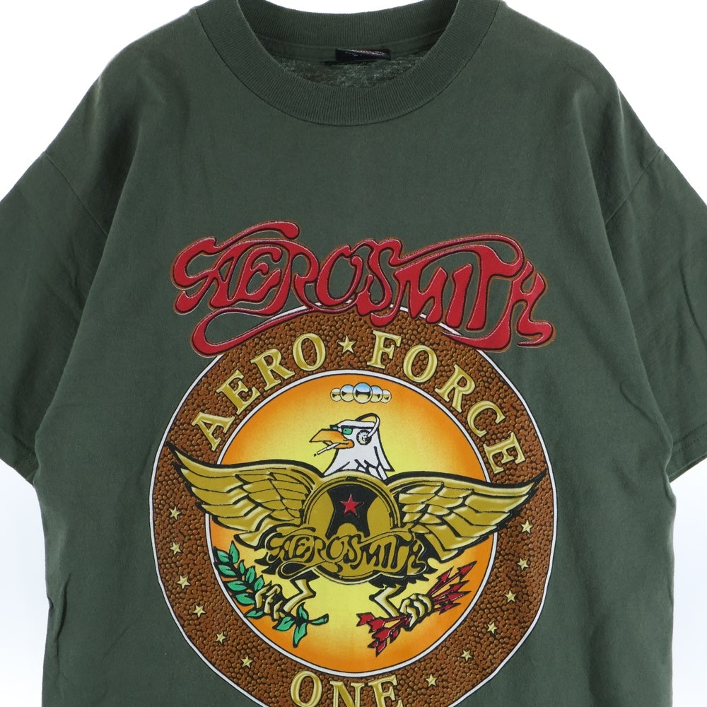 VINTAGE(ヴィンテージ) 90S VINTAGE AEROSMITH NOTHING CAN STOP THIS ROCK WORLD TOUR TEE エアロスミス 両面プリント 半袖Tシャツ カットソー カーキ
