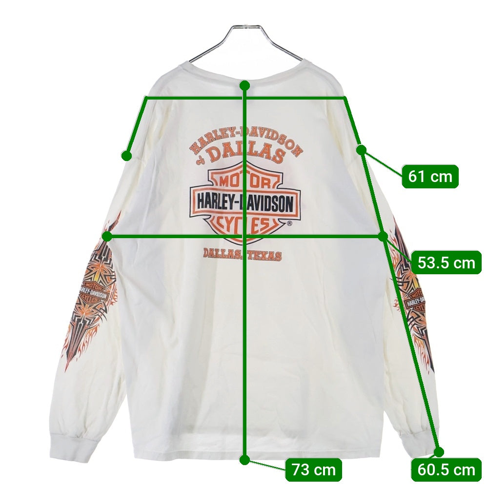 VINTAGE(ヴィンテージ) 00S HARLEY DAVIDSON TRIBAL FLAME L/S TEE ハーレーダビッドソン トライバル フレイム プリント 長袖Tシャツ カットソー ホワイト