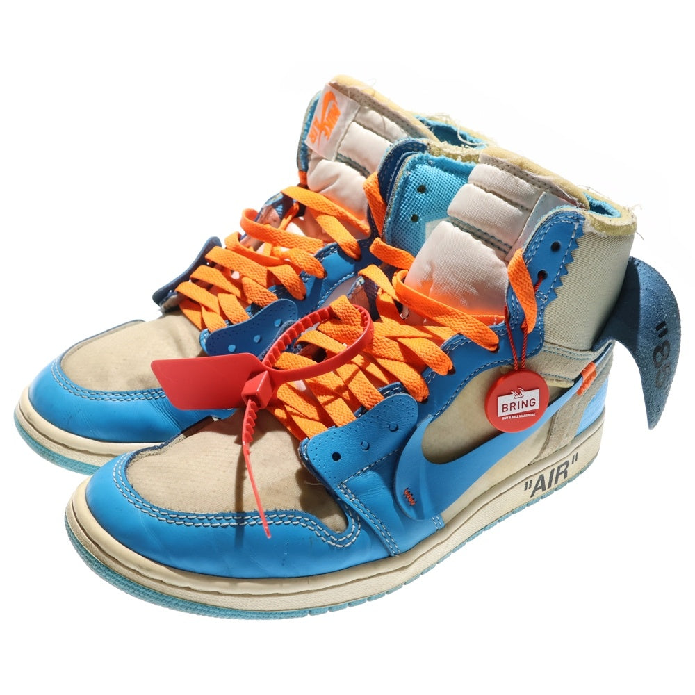 NIKE(ナイキ) ×OFF-WHITE AIR JORDAN 1 POWDER BLUE UNC オフホワイト エアジョーダン1 パウダーブルー ハイカットスニーカー ホワイト/ブルー US9/27cm AQ0818-148