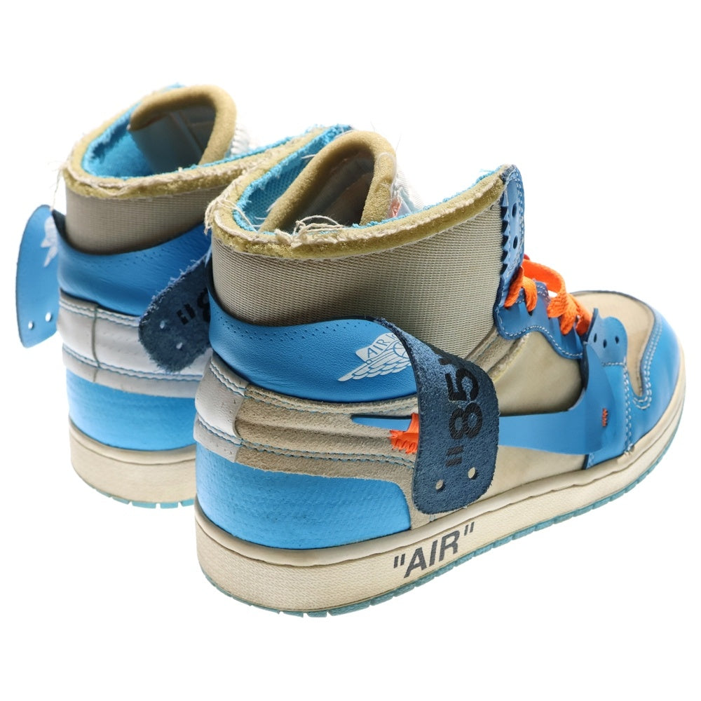 NIKE(ナイキ) ×OFF-WHITE AIR JORDAN 1 POWDER BLUE UNC オフホワイト エアジョーダン1 パウダーブルー ハイカットスニーカー ホワイト/ブルー US9/27cm AQ0818-148