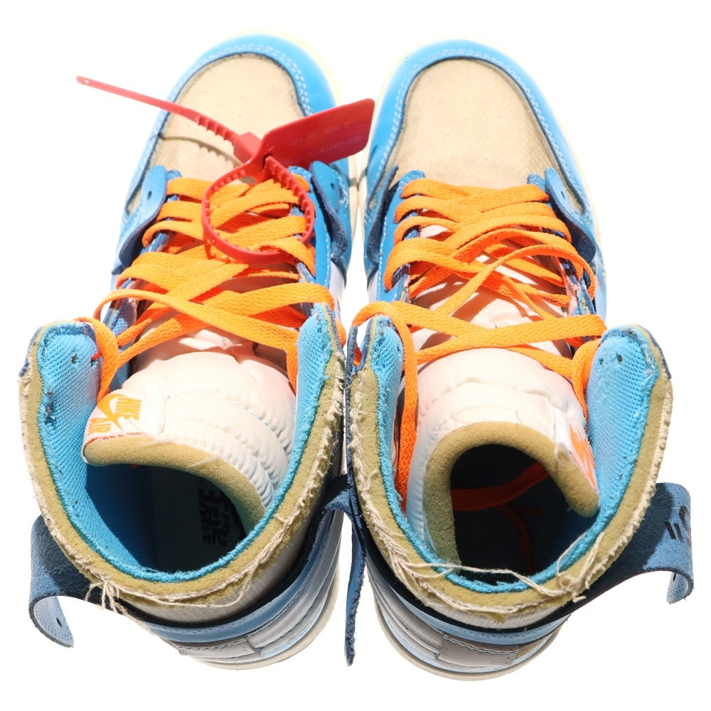 NIKE(ナイキ) ×OFF-WHITE AIR JORDAN 1 POWDER BLUE UNC オフホワイト エアジョーダン1 パウダーブルー ハイカットスニーカー ホワイト/ブルー US9/27cm AQ0818-148