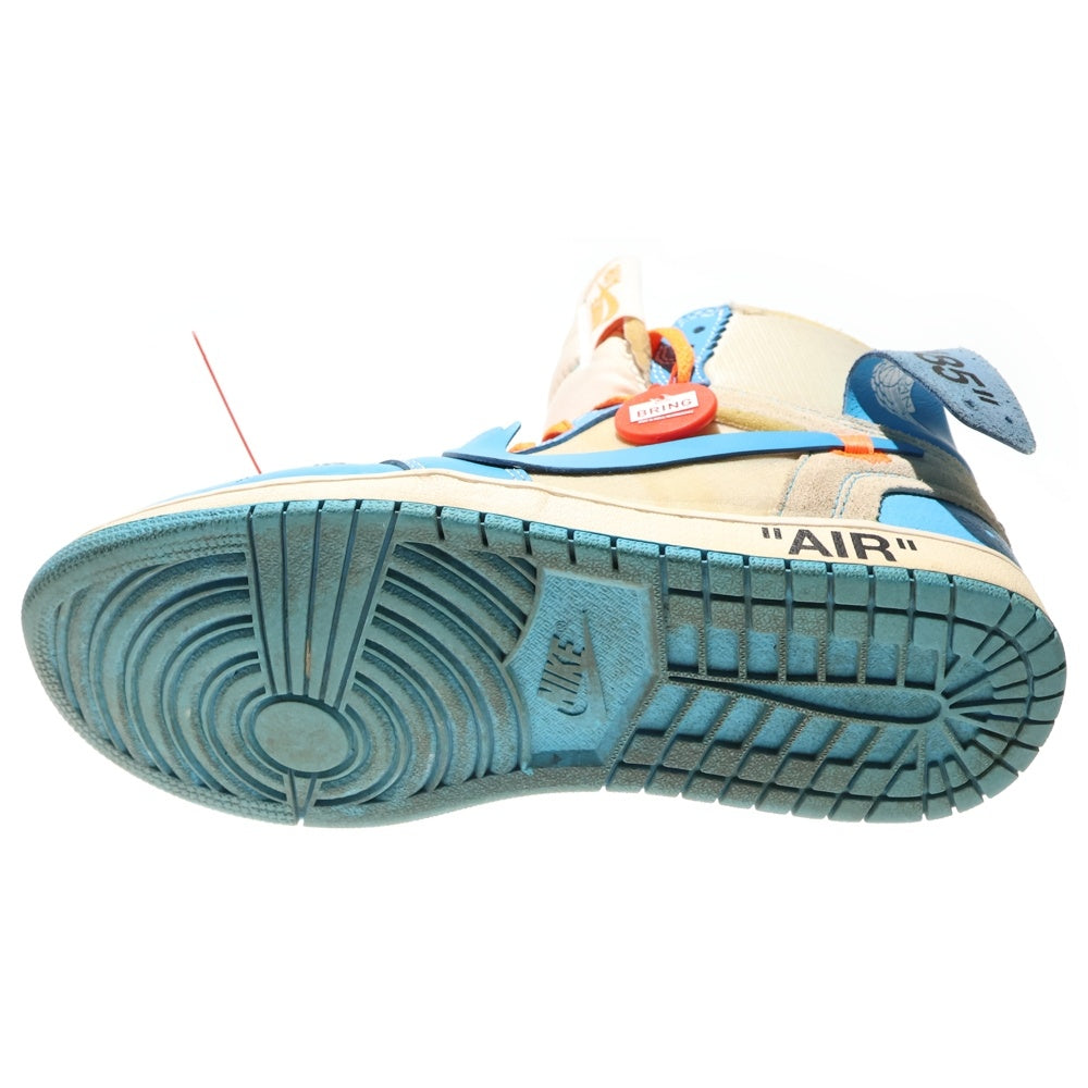 NIKE(ナイキ) ×OFF-WHITE AIR JORDAN 1 POWDER BLUE UNC オフホワイト エアジョーダン1 パウダーブルー ハイカットスニーカー ホワイト/ブルー US9/27cm AQ0818-148