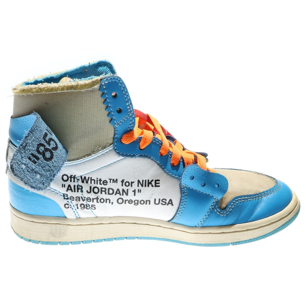 NIKE(ナイキ) ×OFF-WHITE AIR JORDAN 1 POWDER BLUE UNC オフホワイト エアジョーダン1 パウダーブルー ハイカットスニーカー ホワイト/ブルー US9/27cm AQ0818-148