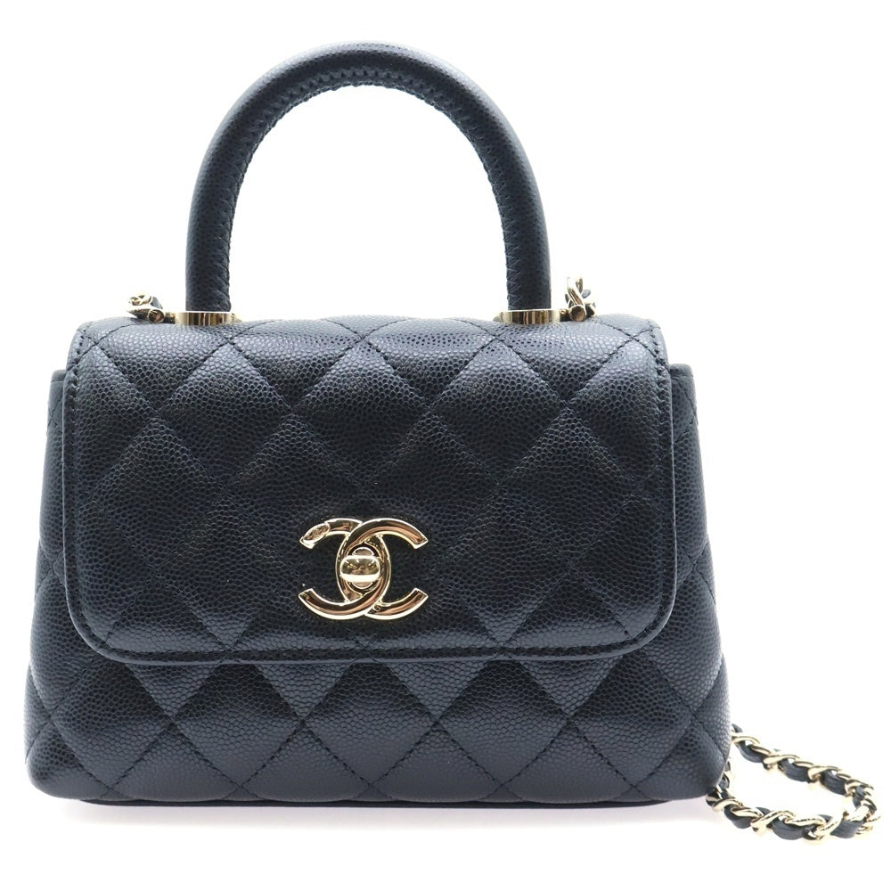 CHANEL(シャネル) キャビアスキン エクストラミニ ココハンドル 2WAY チェーン ショルダーバッグ ハンドバッグ ブラック レディース AP4244