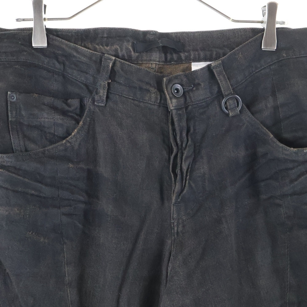 JULIUS(ユリウス) ダメージ加工 ボタンフライ バナナカーブ デニムパンツ ダークブラウン