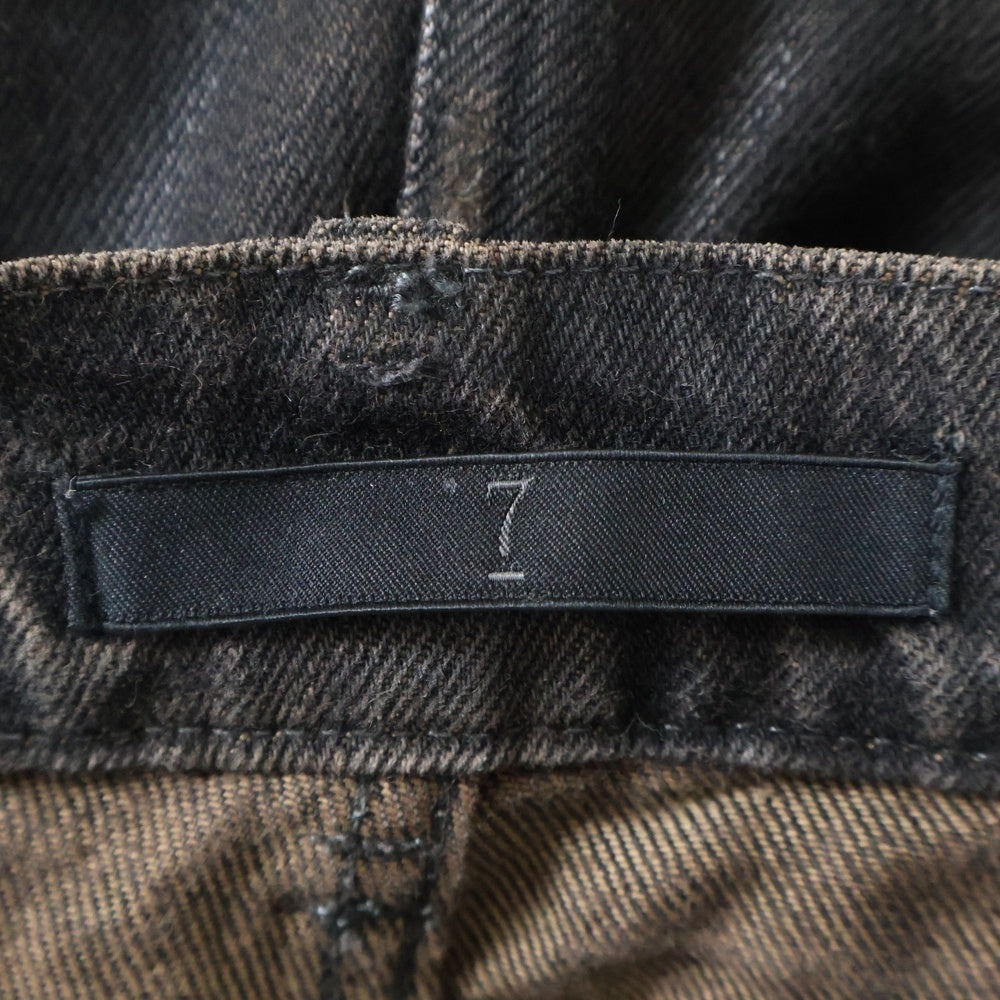 JULIUS(ユリウス) ダメージ加工 ボタンフライ バナナカーブ デニムパンツ ダークブラウン