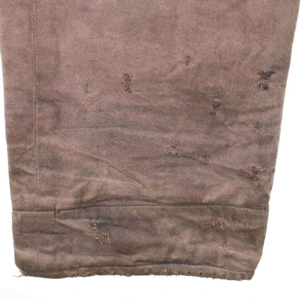 JULIUS(ユリウス) ダメージ加工 ボタンフライ コットン ストレートデニムパンツ ピンク