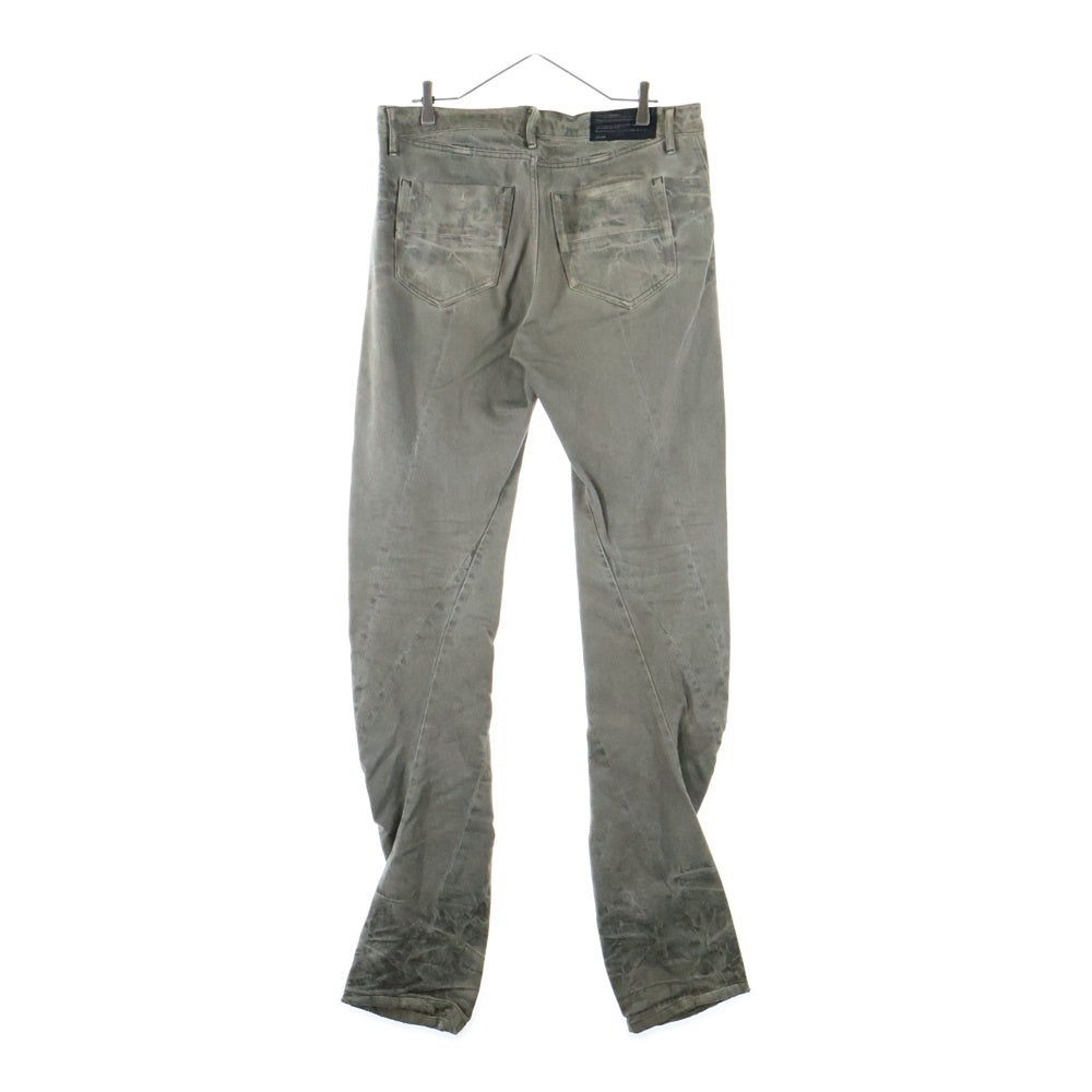 JULIUS(ユリウス) ダメージ加工 ボタンフライ 変形 コットン デニムパンツ カーキ