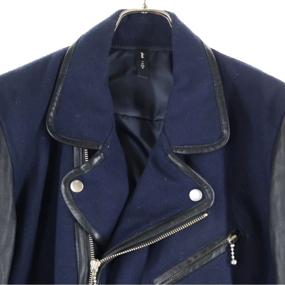 glamb(グラム) レザー切替 ウール ダブルライダースジャケット ネイビー