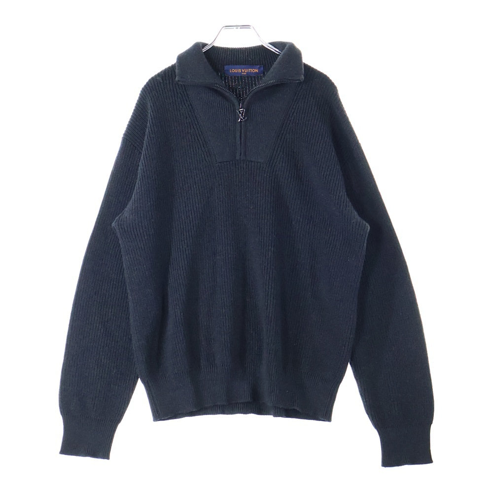 LOUIS VUITTON(ルイヴィトン) 22SS シグネチャーロゴ刺繍 ウール ハーフジップ ニット セーター ブラック RM221M ZLL HMN10W