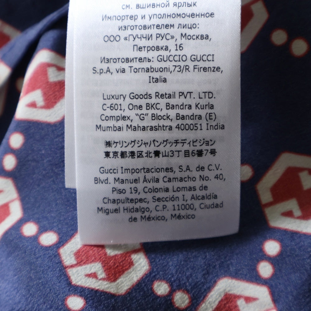 GUCCI(グッチ) 21SS GG総柄 ヘキサゴン シルククレープ ボウリング 半袖シャツ ネイビー/レッド 654887 ZAF9W