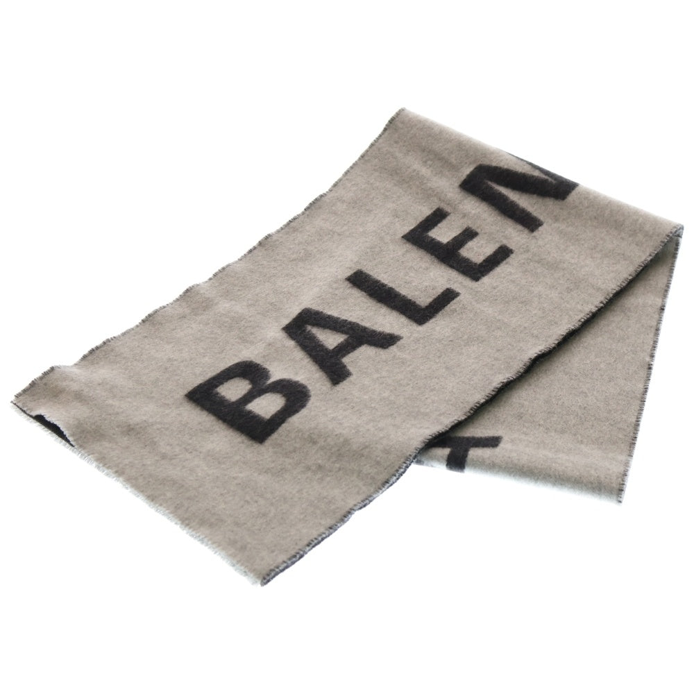 BALENCIAGA(バレンシアガ) ロゴ カシミヤ ウール マフラー ブラック/グレー