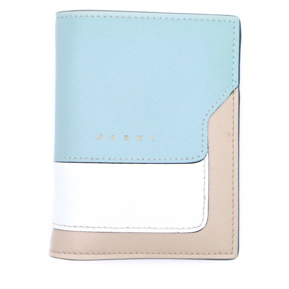 MARNI(マルニ) サフィアーノ レザー バイフォールド ウォレット 二つ折り財布 ベージュ/ホワイト/グリーン