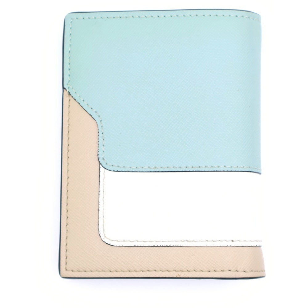 MARNI(マルニ) サフィアーノ レザー バイフォールド ウォレット 二つ折り財布 ベージュ/ホワイト/グリーン