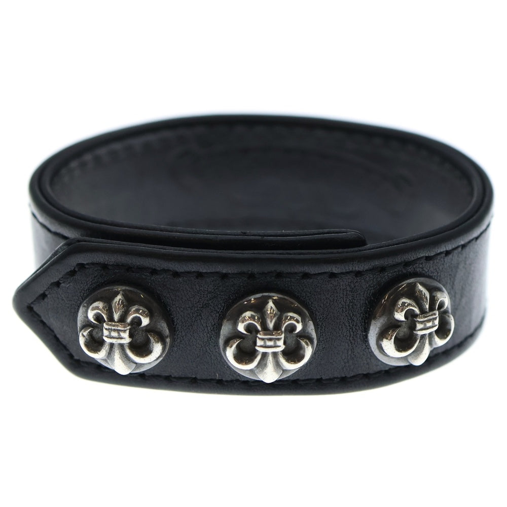 CHROME HEARTS(クロムハーツ) 3BTN 2SNP FLR 3ボタン 2スナップ フレア レザーブレスレット ブラック/シルバー