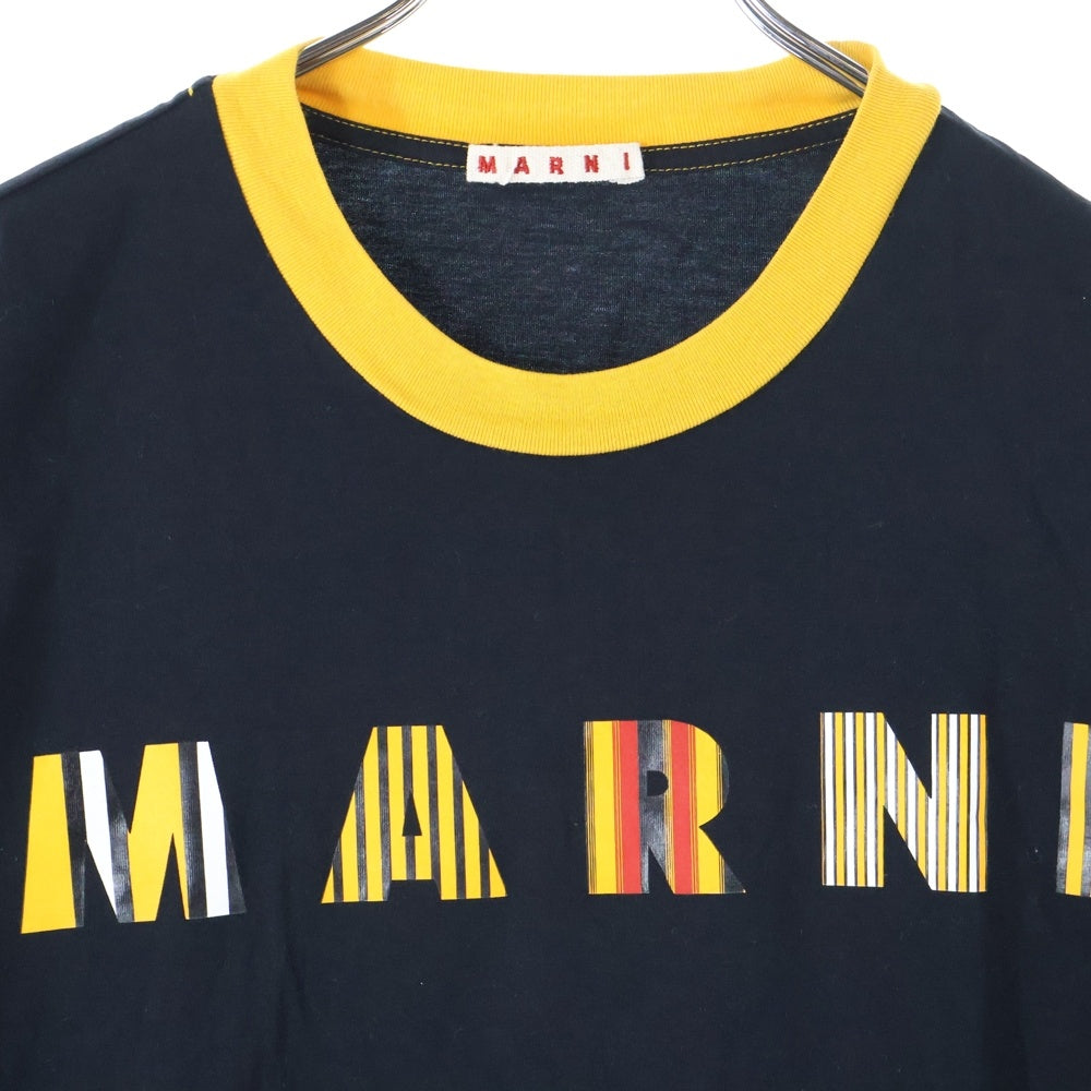 MARNI(マルニ) 22SS ストライプロゴ クルーネック リンガー 半袖Tシャツ カットソー ブラック/イエロー HUMU0198P7