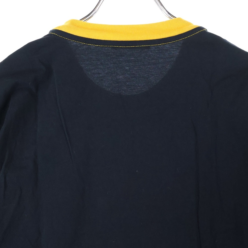 MARNI(マルニ) 22SS ストライプロゴ クルーネック リンガー 半袖Tシャツ カットソー ブラック/イエロー HUMU0198P7