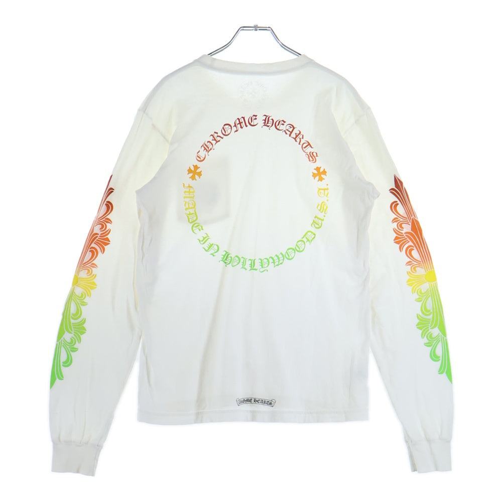 CHROME HEARTS(クロムハーツ) FLRL CRS HORSESHOE LS TEE バックホースシュー 袖フローラルプリント クルーネック 長袖Tシャツ カットソー ホワイト/マルチ