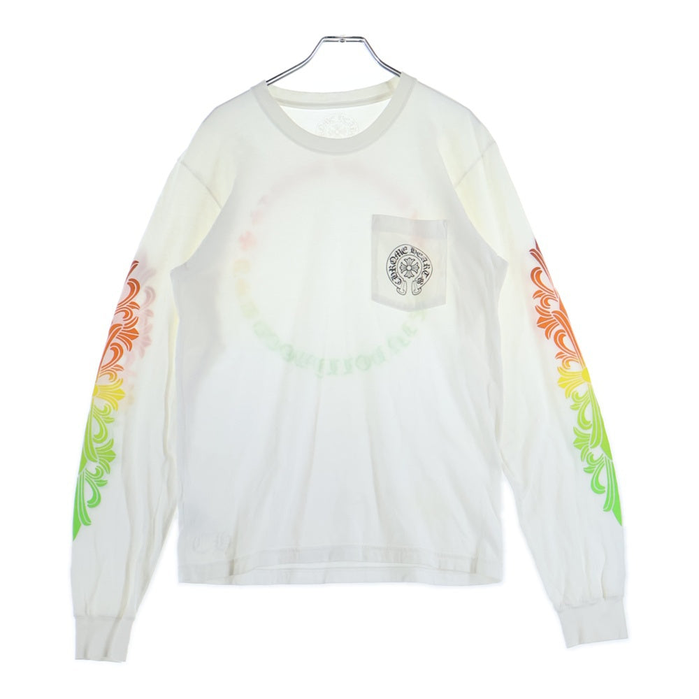 CHROME HEARTS(クロムハーツ) FLRL CRS HORSESHOE LS TEE バックホースシュー 袖フローラルプリント クルーネック 長袖Tシャツ カットソー ホワイト/マルチ