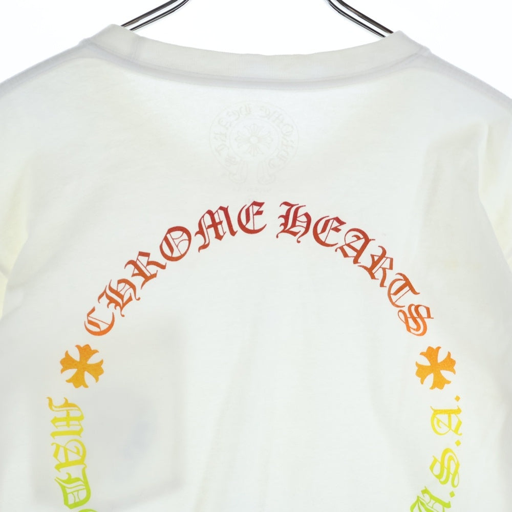CHROME HEARTS(クロムハーツ) FLRL CRS HORSESHOE LS TEE バックホースシュー 袖フローラルプリント クルーネック 長袖Tシャツ カットソー ホワイト/マルチ