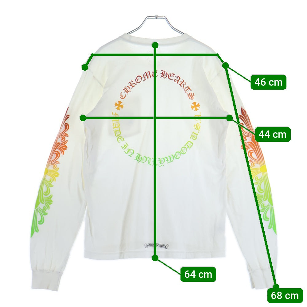 CHROME HEARTS(クロムハーツ) FLRL CRS HORSESHOE LS TEE バックホースシュー 袖フローラルプリント クルーネック 長袖Tシャツ カットソー ホワイト/マルチ