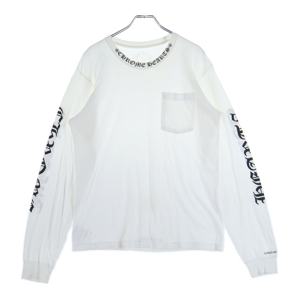 CHROME HEARTS(クロムハーツ) NECK LOGO L/S TEE ネックロゴ プリント クルーネック 長袖Tシャツ カットソー ホワイト