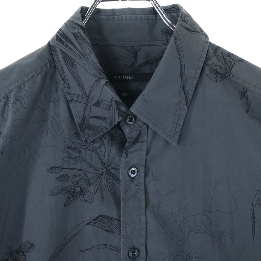 GUCCI(グッチ) フラワー総柄 スリム コットン 長袖シャツホ グレー 309114 Z4561