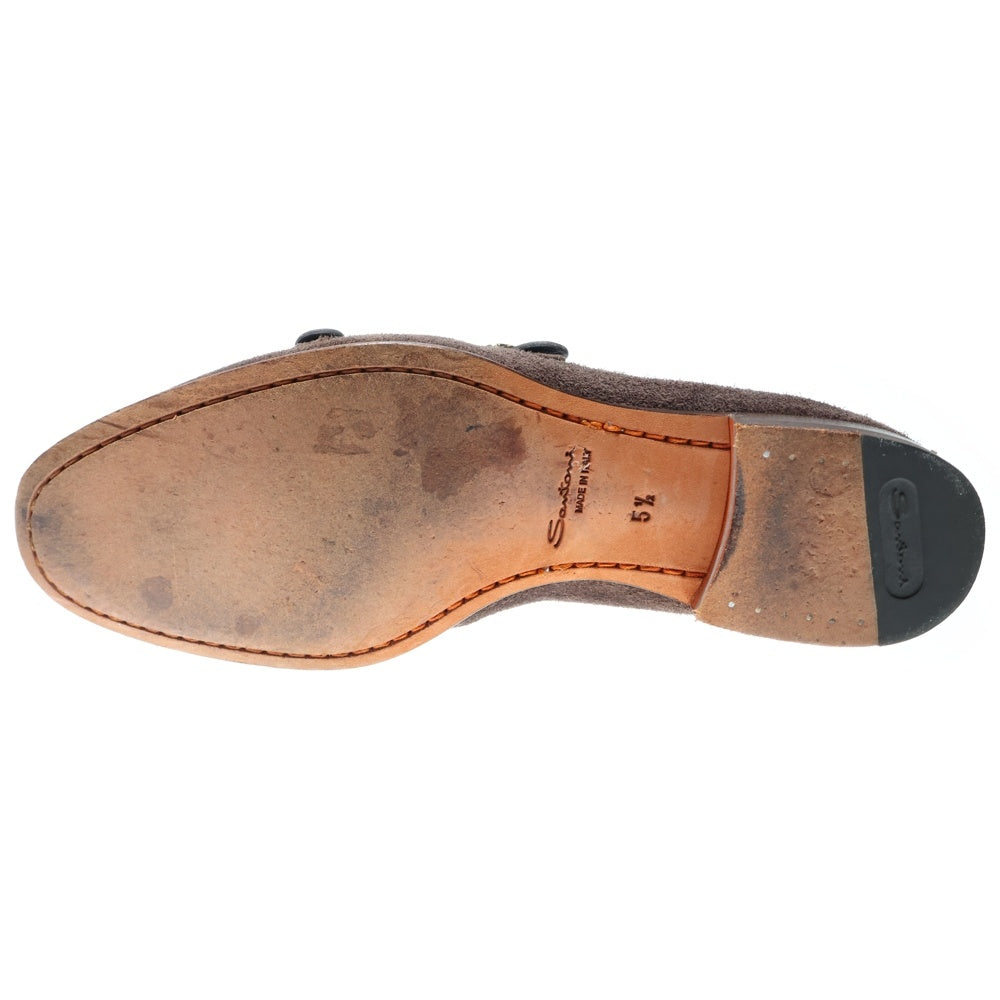 Santoni(サントーニ) カルロス ダブルモンクストラップ スエード レザー ローファー ブラウン 13907